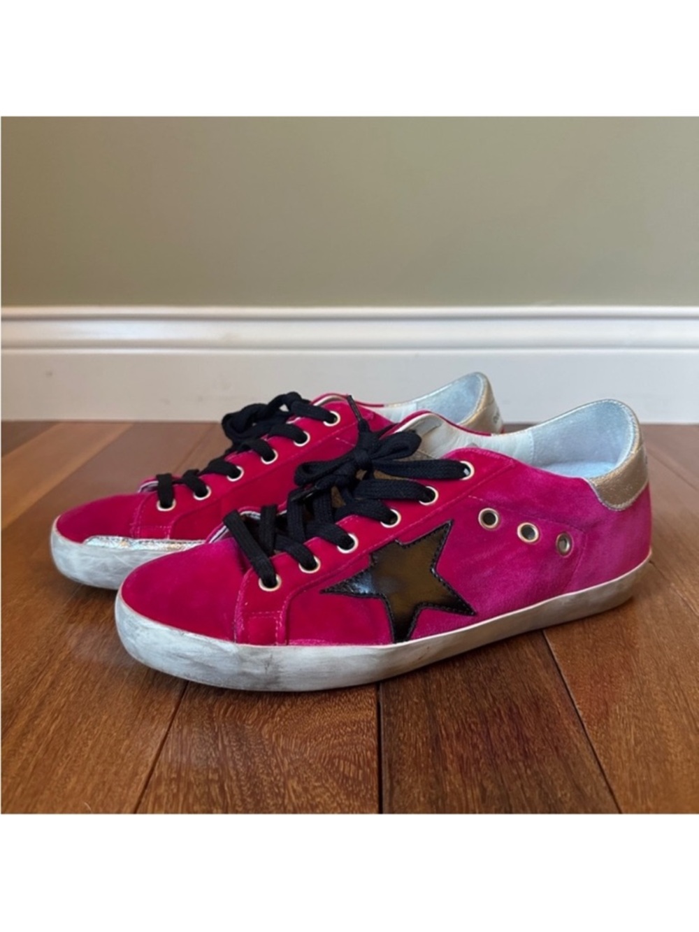 Golden Goose Hot Pink Suede Sneakers with Black Star